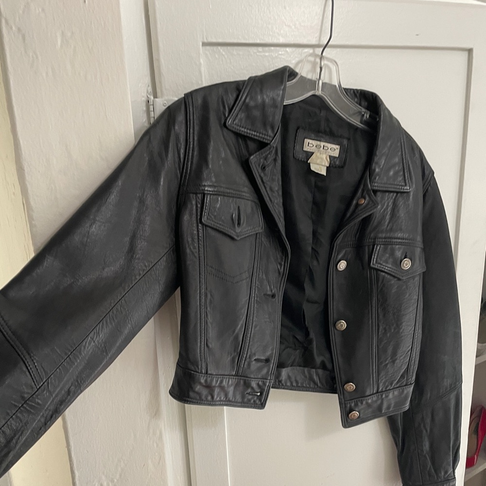 Crop leather jacket